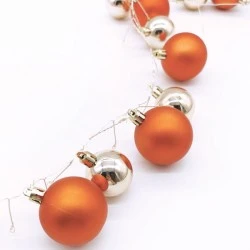 80 MINI LED λαμπάκια σε σειρά με θερμό χρώμα φωτός διακοσμημένα με χάλκινες-ασημί χριστουγεννιάτικες μπάλες IP20 μήκους 2m