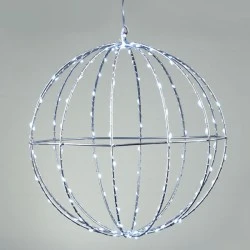 Διακοσμητική κρεμαστή μπάλα 3D με 144 ΜΙΝΙ LED λαμπάκια σε ψυχρό χρώμα φωτός & ασημί καλώδιο χαλκού με διάμετρο 30cm