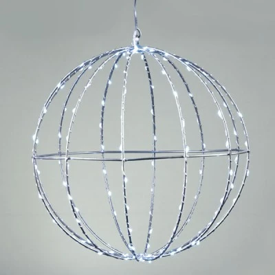 Διακοσμητική κρεμαστή μπάλα 3D με 96 ΜΙΝΙ LED λαμπάκια σε ψυχρό χρώμα φωτός & ασημί καλώδιο χαλκού με διάμετρο 20cm