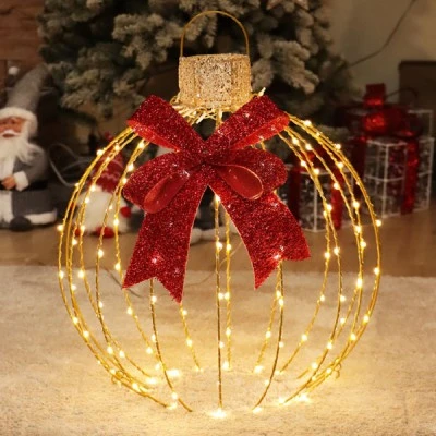 Χρυσή διακοσμητική 3D μπάλα με φιόγκο  με 128 LED  θερμό χρώμα φωτός FLASH IP44 & διάσταση 510x510h600mm