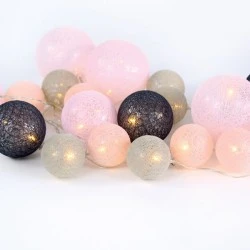 20 LED λαμπάκια σε ροζ/γκρι χρώμα με κλωστή με θερμό χρώμα φωτός IP20 με μήκος 285cm & διάφανο καλώδιο