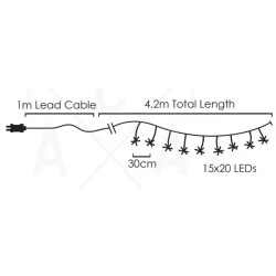  300 (15x20) MINI LED λαμπάκια σε θερμό χρώμα φωτός με ασημί καλώδιο χαλκού IP44 με σταθερή λειτουργία & μήκος 4.2m