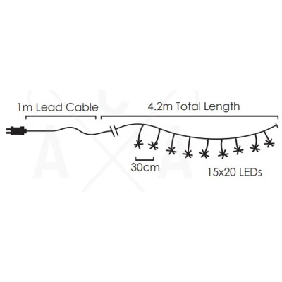  300 (15x20) MINI LED λαμπάκια σε θερμό χρώμα φωτός με ασημί καλώδιο χαλκού IP44 με σταθερή λειτουργία & μήκος 4.2m
