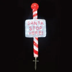 Aκρυλική πινακίδα SANTA STOP HERE με 120 LED ψυχρό χρώμα φωτός IP44 35x13x100cm 