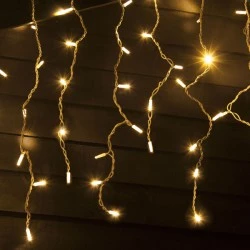 144 LED  λαμπάκια βροχή θερμό χρώμα φωτός με λευκό καλώδιο επέκταση έως 20 σετ IP44 & διάσταση 300x60cm