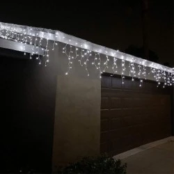 144 LED λαμπάκια βροχή σε ψυχρό χρώμα φωτός & λευκό καλώδιο με δυνατότητα επέκτασης έως 20 σετ IP65 300x60cm