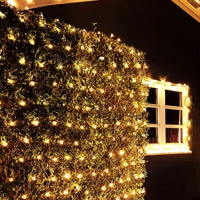 240 LED λαμπάκια δίχτυ σε θερμό χρώμα φωτός με δυνατότητα επέκτασής 3 σετ IP44 200x150cm & πράσινο καλώδιο