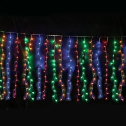  360 LED λαμπάκια κουρτίνα 20 σειρές x18 λαμπάκια πολύχρωμα 8 λειτουργίες IP44 200x200cm με διάφανο καλώδιο