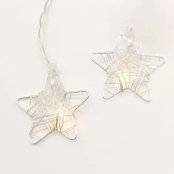 Διακοσμητικά λαμπάκια METAL STARS με 10 LED σε σειρά με θερμό χρώμα φωτός & χρονοδιακόπτη 135cm