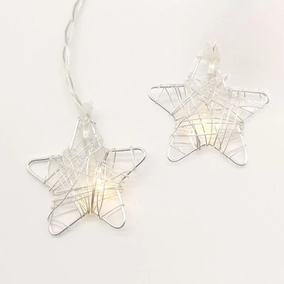 Διακοσμητικά λαμπάκια METAL STAR με 10 LED σε σειρά  με θερμό χρώμα φωτός & ασημί μέταλλο IP20 135cm 