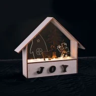 Ξύλινο led διακοσμητικό φωτιζόμενο WOODEN HOUSES με 6 LED λαμπάκια μπαταρίας με θερμό λευκό χρώμα φωτός