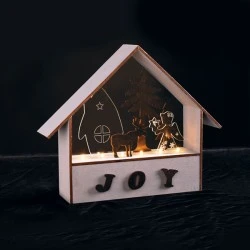 Ξύλινο led διακοσμητικό φωτιζόμενο WOODEN HOUSES με 6 LED λαμπάκια μπαταρίας με θερμό λευκό χρώμα φωτός