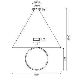 Κρεμαστό φωτιστικό LED 43W θερμό φως 3000k 2580lm 88x17xh120cm με ορειχάλκινο χρώμα αλουμινίου IP20