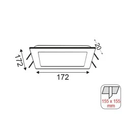 Φωτιστικό LED SLIM PANEL για χωνευτή τοποθέτηση τετράγωνο λευκό χρώμα 14W με θερμό χρώμα φωτός 3000K 950Lm 230V με διάσταση 172X172mm