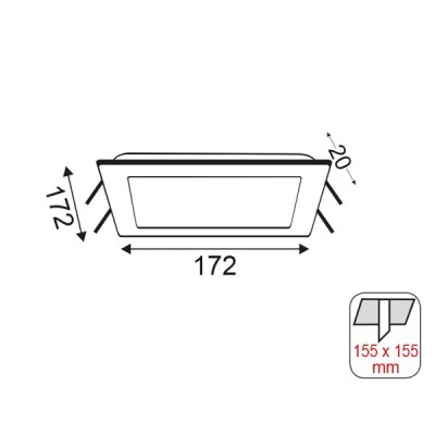  Φωτιστικό panel led slim χωνευτής τοποθέτησης 14W με ψυχρό χρώμα φωτός 6000K 990Lm 230V & διάσταση 172X172mm 