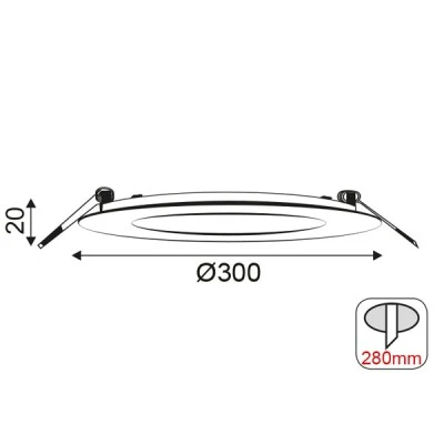 Φωτιστικό LED SLIM PANEL στρόγγυλο χωνευτό 26W 230V με θερμό χρώμα φωτός 3000Κ 1830lm & διάμετρο Φ300mm