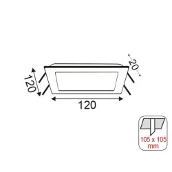 Φωτιστικό LED SLIM PANEL για χωνευτή τοποθέτηση τετράγωνο νίκελ ματ 8W με θερμό χρώμα φωτός 3000K 490Lm 230V με διάσταση 120X120mm