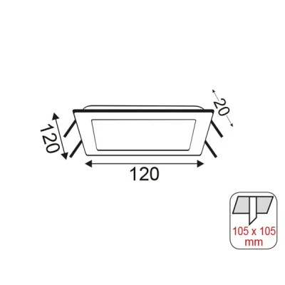 Φωτιστικό LED SLIM PANEL για χωνευτή τοποθέτηση τετράγωνο νίκελ ματ 8W με θερμό χρώμα φωτός 3000K 490Lm 230V με διάσταση 120X120mm