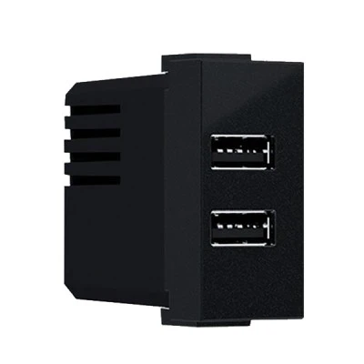 Πρίζα τροφοδοσίας USB MODYS 1 στοιχείων 2xUSB μαύρη ματ 5VDC 2X1.2A IP20