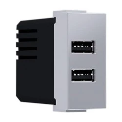 Πρίζα τροφοδοσίας USB MODYS ενός στοιχείου 2xUSB ασημί 5VDC 2X1.2A IP20