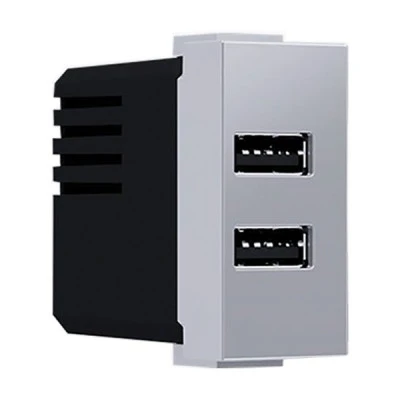 Πρίζα τροφοδοσίας USB MODYS ενός στοιχείου 2xUSB ασημί 5VDC 2X1.2A IP20