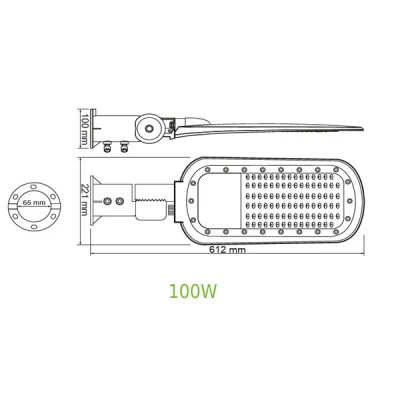 LED φωτιστικό δρόμου 100W 14000LM με ενδιάμεσο χρώμα φωτός 4000K 140x90˚ CLASS I 230V AC IP66 στεγανό