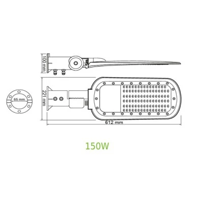 LED φωτιστικό δρόμου 150W 20250LM με ενδιάμεσο χρώμα φωτός 4000K 140x90˚ CLASS I 230V AC IP66 στεγανό