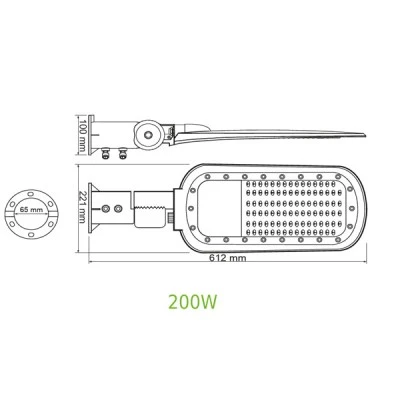 LED φωτιστικό δρόμου 200W 27000LM με ενδιάμεσο χρώμα φωτός 4000K 140x90˚ CLASS I 230V AC IP66 στεγανό
