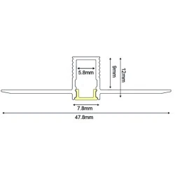 Προφίλ αλουμινίου LATE ULTRA MINI P129N 12x47.8mm χωνευτό με οπάλ κάλυμμα για λωρίδες και ταινίες 2m/pc