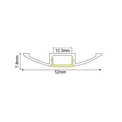 Προφίλ αλουμινίου 2WING χωνευτό με οπάλ κάλυμμα 2m/pc με μετάδοση φωτισμού 75% & διάσταση 52x7.8x12.3mm