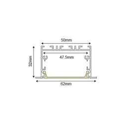 Προφίλ αλουμινίου WILA με οπάλ κάλυμμα 3m/pc χωνευτής τοποθέτησης με εξωτερικ΄ή διάσταση 50x32x62mm
