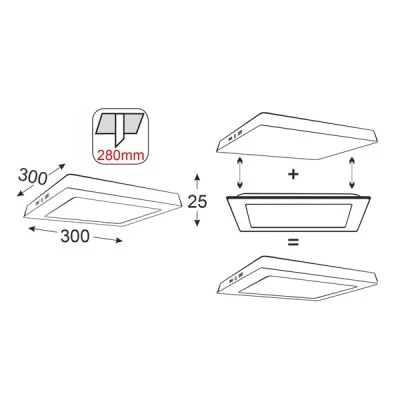 Φωτιστικό NETTO LED SLIM PANEL χωνευτό τετράγωνο 26W με ενδιάμεσο χρώμα φωτός 4000K 1880Lm 230V & διάσταση 300X300mm Φωτιστικό NETTO LED SLIM PANEL χωνευτό τετράγωνο 26W με ενδιάμεσο χρώμα φωτός 4000K 1880Lm 230V & διάσταση 300X300mm
