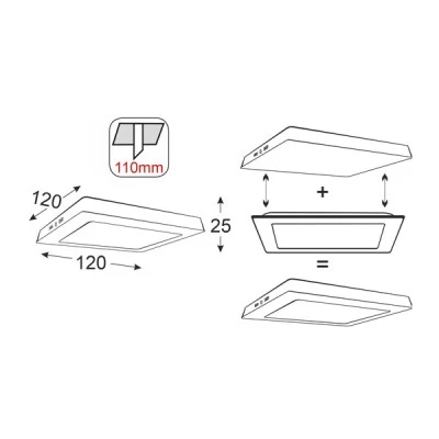 Φωτιστικό NETTO LED SLIM PANEL χωνευτό τετράγωνο 8W με θερμό χρώμα φωτός 3000K 490Lm 230V & διάσταση 120X120mm Φωτιστικό NETTO LED SLIM PANEL χωνευτό τετράγωνο 8W με θερμό χρώμα φωτός 3000K 490Lm 230V & διάσταση 120X120mm