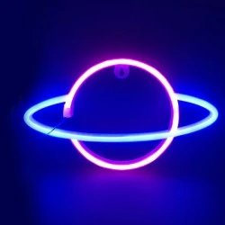 Διακοσμητικό φωτιστικό LED NEON πλανήτης 2.4W με λειτουργία μπαταρίας ή μέσω USB σε μπλε & ροζ χρώμα φωτός κατάλληλο για εσωτερικό χώρο IP20