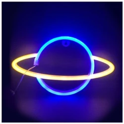 Διακοσμητικό φωτιστικό LED NEON πλανήτης 2.4W με λειτουργία μπαταρίας ή μέσω USB σε μπλε & κίτρινο χρώμα φωτός κατάλληλο για εσωτερικό χώρο IP20