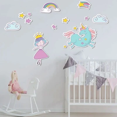 Διακοσμητικά αυτοκόλλητα τοίχου Unicorns Princess κατασκευασμένα από βινύλιο χωρίς φθάλιο ή άλλα τοξικά υλικά