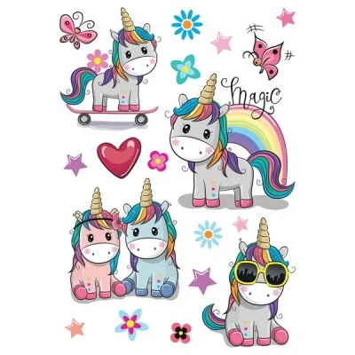 Διακοσμητικά αυτοκόλλητα τοίχου Colorful Unicorns σε L μέγεθος σε συσκευασία 20 τεμαχίων κατασκευασμένα από βινύλιο 