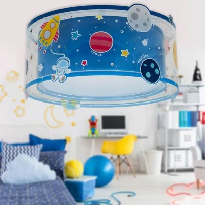 Παιδικό φωτιστικό οροφής πλαφονιέρα Planets με ντουί E27 x 2  με φωσφορίζοντα στο σκοτάδι εξωτερικά μέρη & ανάρτηση τύπου click & go