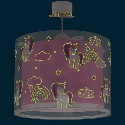Παιδικό κρεμαστό παιδικό φωτιστικό οροφής Unicorns διπλού με ντουί Ε27x1 & φωσφορίζοντα μαγικά μέρη στο σκοτάδι Παιδικό κρεμαστό παιδικό φωτιστικό οροφής Unicorns διπλού με ντουί Ε27x1 & φωσφορίζοντα μαγικά μέρη στο σκοτάδι