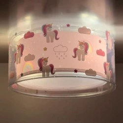 Παιδικό φωτιστικό οροφής πλαφονιέρα Unicorns  με ντουί E27 x 2  με φωσφορίζοντα στο σκοτάδι εξωτερικά μέρη 