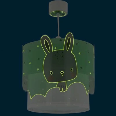 Παιδικό φωτιστικό κρεμαστό οροφής Baby Bunny Green με ντουί Ε27x1 ιδανικό για γενικό φωτισμό & φωσφορίζοντα μέρη στο σκοτάδι 