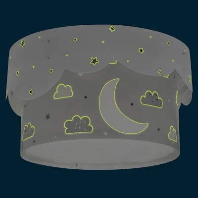 Παιδικό φωτιστικό οροφής πλαφονιέρα Moon Gray πλαφονιέρα  με ντουί E27 x 2  με φωσφορίζοντα στο σκοτάδι εξωτερικά μέρη & ανάρτηση τύπου click & go