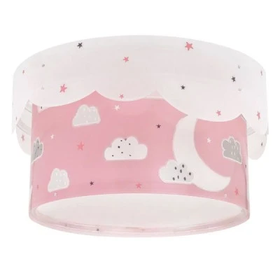 Παιδικό φωτιστικό οροφής πλαφονιέρα Moon Pink με ντουί E27 x 2  με φωσφορίζοντα στο σκοτάδι εξωτερικά μέρη & ανεξίτηλη εκτύπωση χρωμάτων