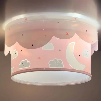 Παιδικό φωτιστικό οροφής πλαφονιέρα Moon Pink με ντουί E27 x 2  με φωσφορίζοντα στο σκοτάδι εξωτερικά μέρη & ανεξίτηλη εκτύπωση χρωμάτων