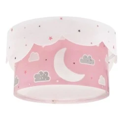 Παιδικό φωτιστικό οροφής πλαφονιέρα Moon Pink με ντουί E27 x 2  με φωσφορίζοντα στο σκοτάδι εξωτερικά μέρη & ανεξίτηλη εκτύπωση χρωμάτων