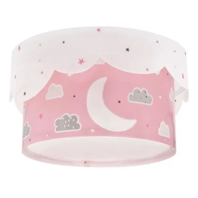 Παιδικό φωτιστικό οροφής πλαφονιέρα Moon Pink με ντουί E27 x 2  με φωσφορίζοντα στο σκοτάδι εξωτερικά μέρη & ανεξίτηλη εκτύπωση χρωμάτων