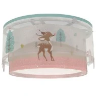 Παιδικό φωτιστικό οροφής Loving Deer με ντουί E27x2  με φωσφορίζοντα στο σκοτάδι εξωτερικά μέρη & κιτ ανάρτησης τύπου click 