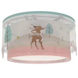 Παιδικό φωτιστικό οροφής Loving Deer με ντουί E27x2  με φωσφορίζοντα στο σκοτάδι εξωτερικά μέρη & κιτ ανάρτησης τύπου click 