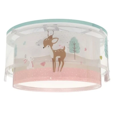 Παιδικό φωτιστικό οροφής Loving Deer με ντουί E27x2  με φωσφορίζοντα στο σκοτάδι εξωτερικά μέρη & κιτ ανάρτησης τύπου click 
