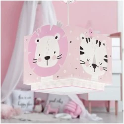 Παιδικό κρεμαστό φωτιστικό Baby JunglePink διπλού τοιχώματος με ντουί Ε27x1 φωσφορίζοντα μέρη & ανεξίτηλη εκτύπωση χρωμάτων